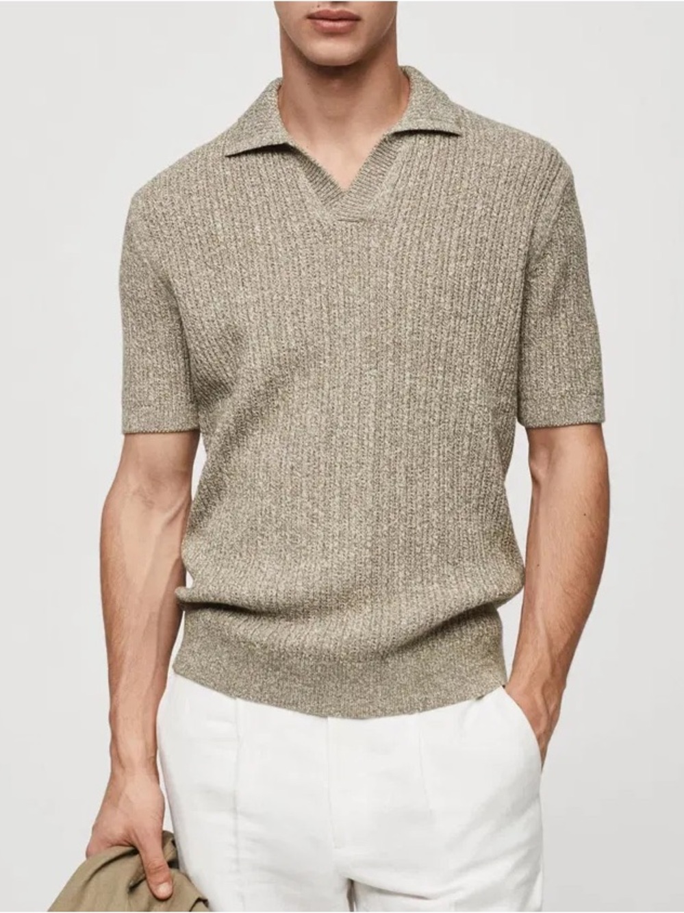 Mango Marbled Cotton Sweater Knit Polo Shirt - Business Casual / Elevated Summer